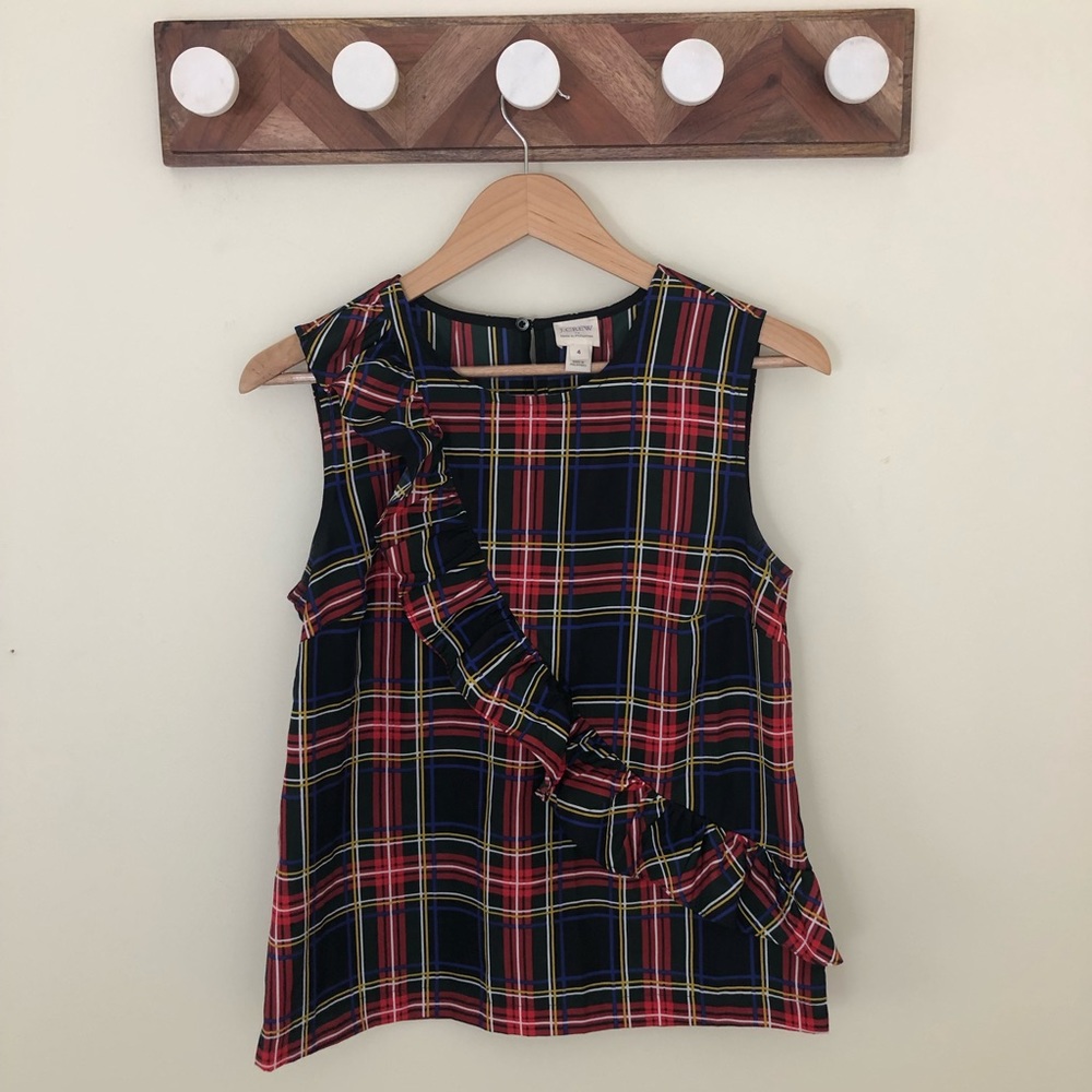 J.Crew Plaid Ruffled Sleeveless Top Sz 4